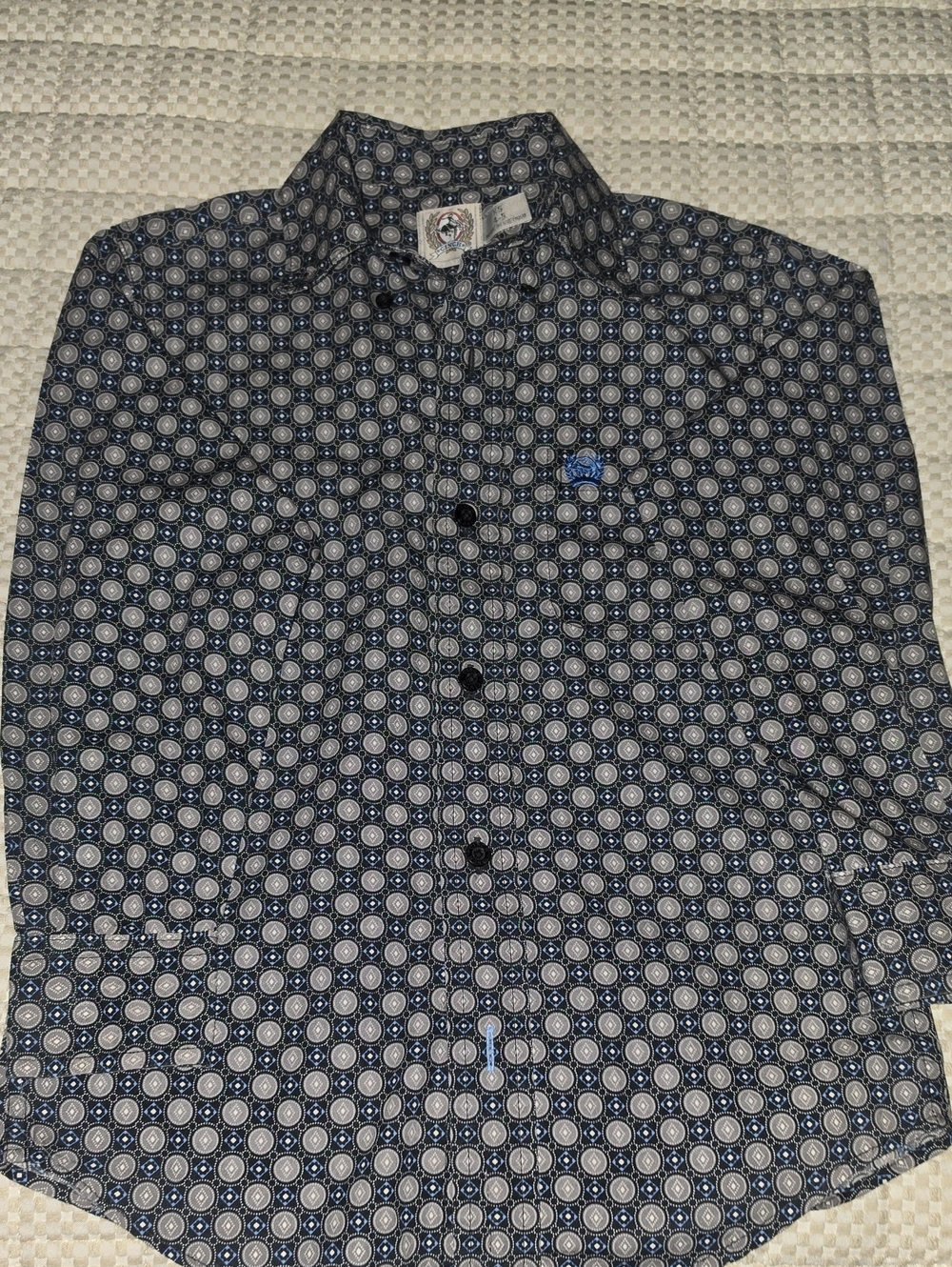 Cinch Boys' Navy and White Circular Print Button-Down